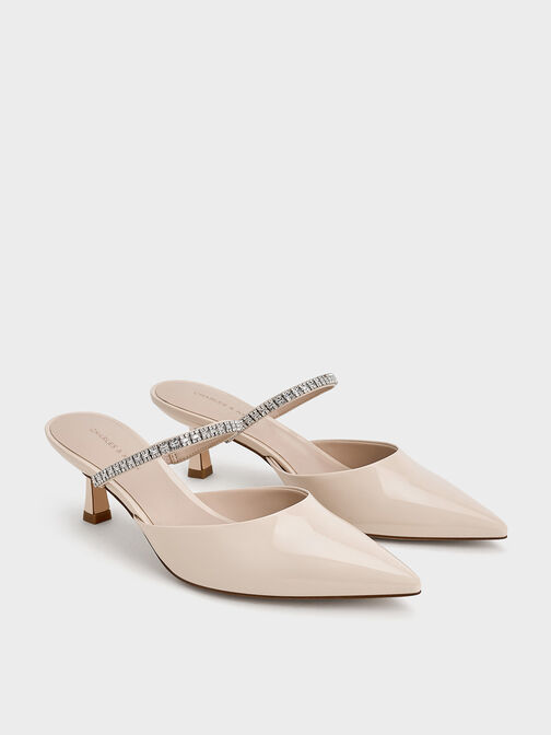 Ambrosia Patent Gem-Embellished Mules, Cream, hi-res