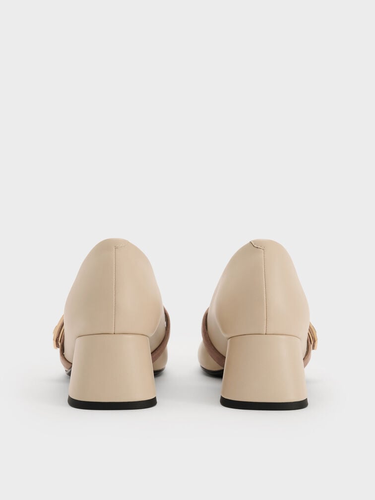 Lando Two-Tone Metallic-Buckle Mary Jane Pumps, Chalk, hi-res