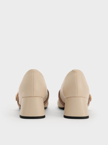 Lando Two-Tone Metallic-Buckle Mary Jane Pumps, Chalk, hi-res