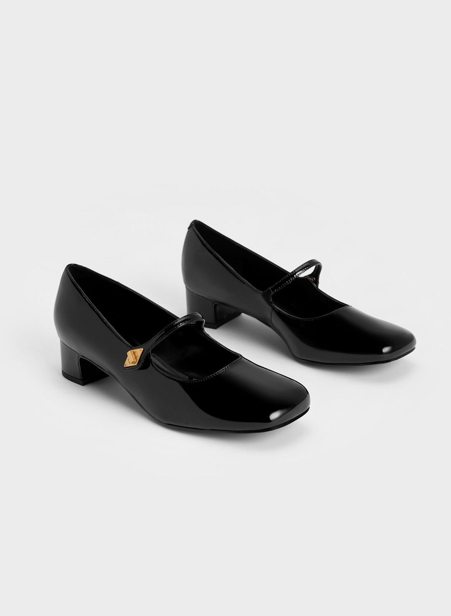 Metallic Accent Mary Jane Pumps, Black Patent, hi-res