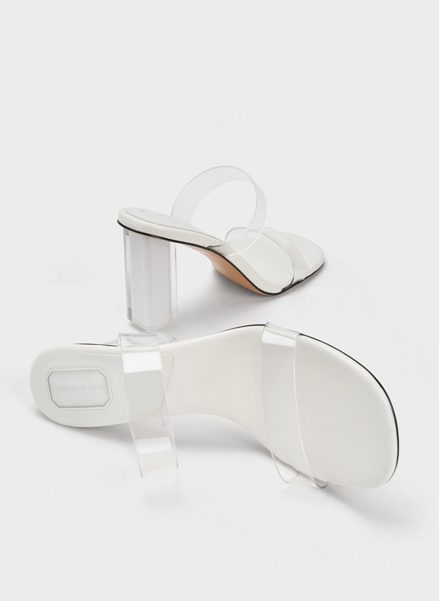 Fia Geometric Heel Mules, White, hi-res
