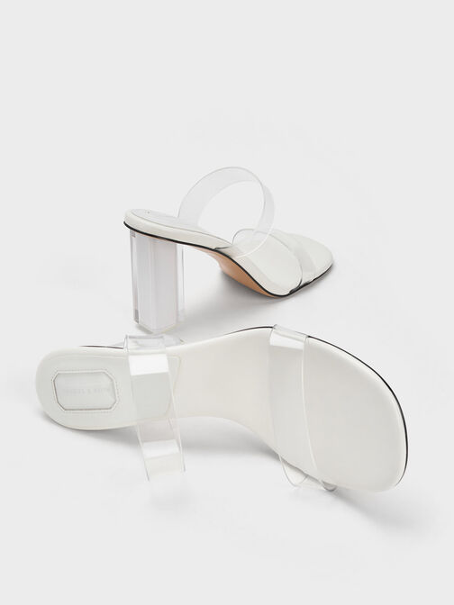 Fia Geometric Heel Mules, White, hi-res