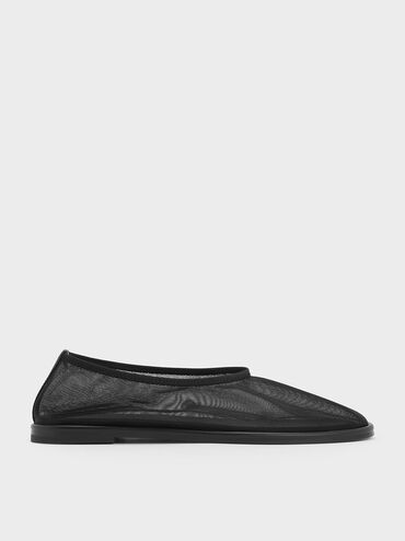 Mesh Ballet Flats, Black Textured, hi-res