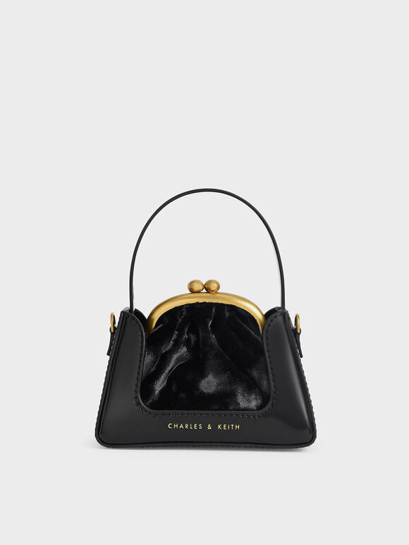 Holiday 2021 Collection: Amabella Velvet Ball-Clasp Pouch​, Black, hi-res