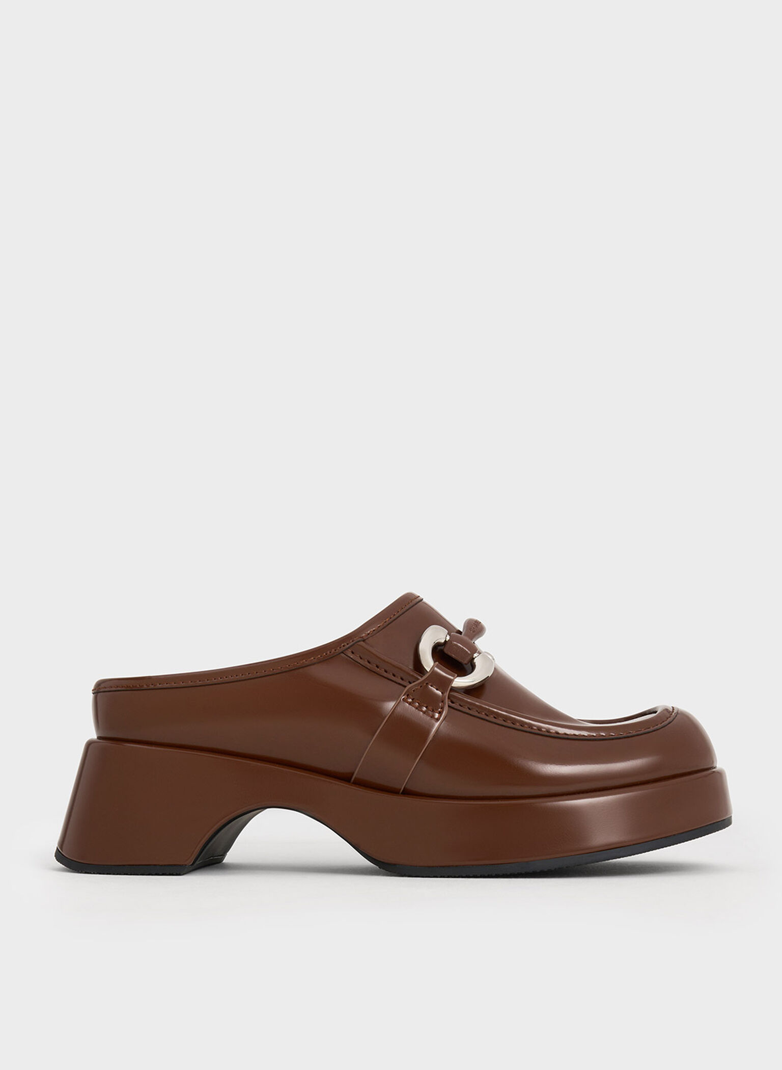 Metallic Accent Platform Mules, Dark Brown, hi-res