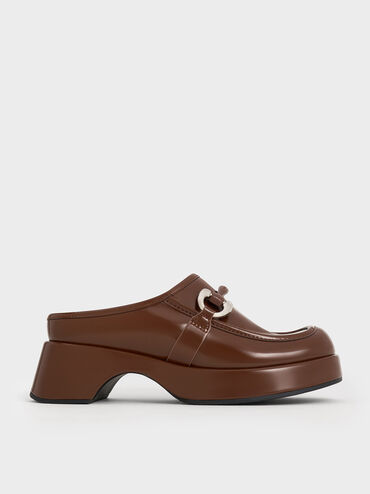 Metallic Accent Platform Mules, Dark Brown, hi-res