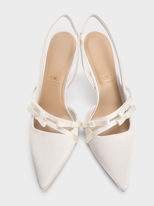 Jessy Recycled Polyester Bow Slingback Pumps, White, hi-res