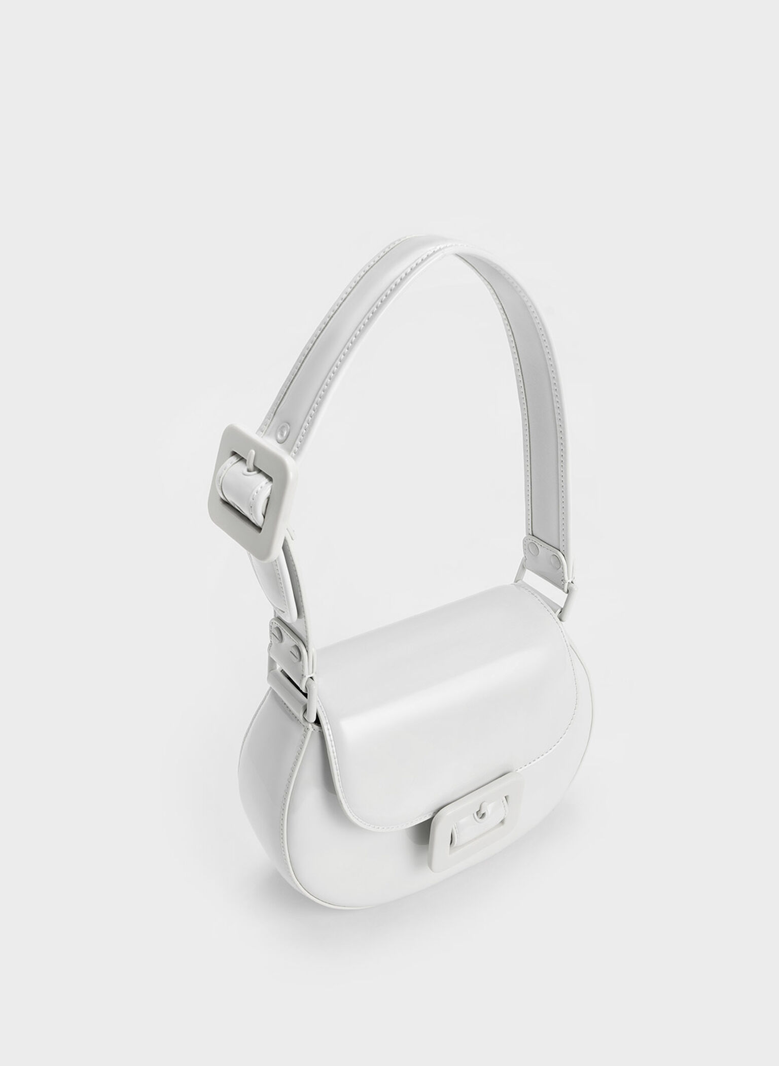 Lula Patent Buckled Bag, Light Grey, hi-res