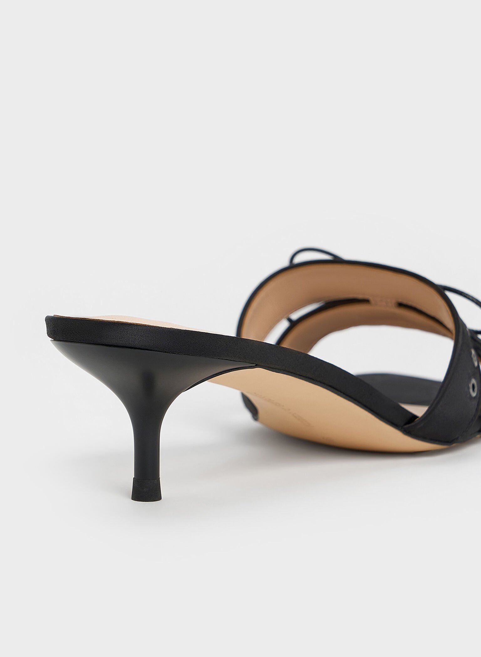 Satin Lace-Up Double-Strap Kitten-Heel Mules, Black Textured, hi-res
