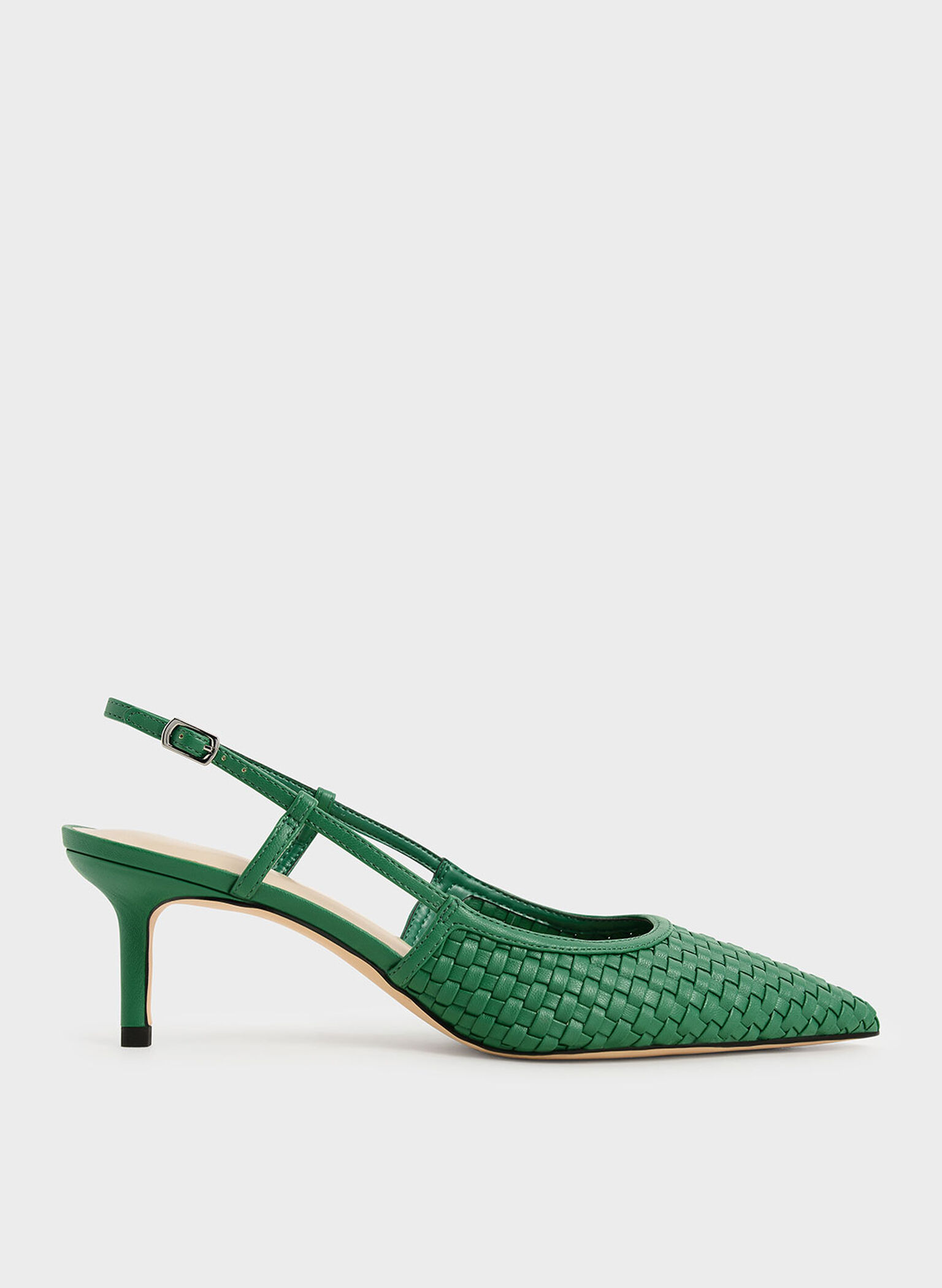 Woven Slingback Pumps, Green, hi-res