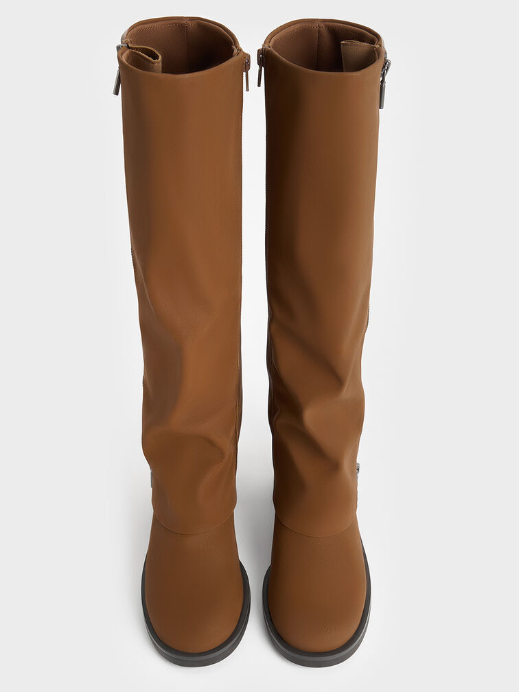 Louise Textured Side-Zip Knee-High Boots, Brown, hi-res