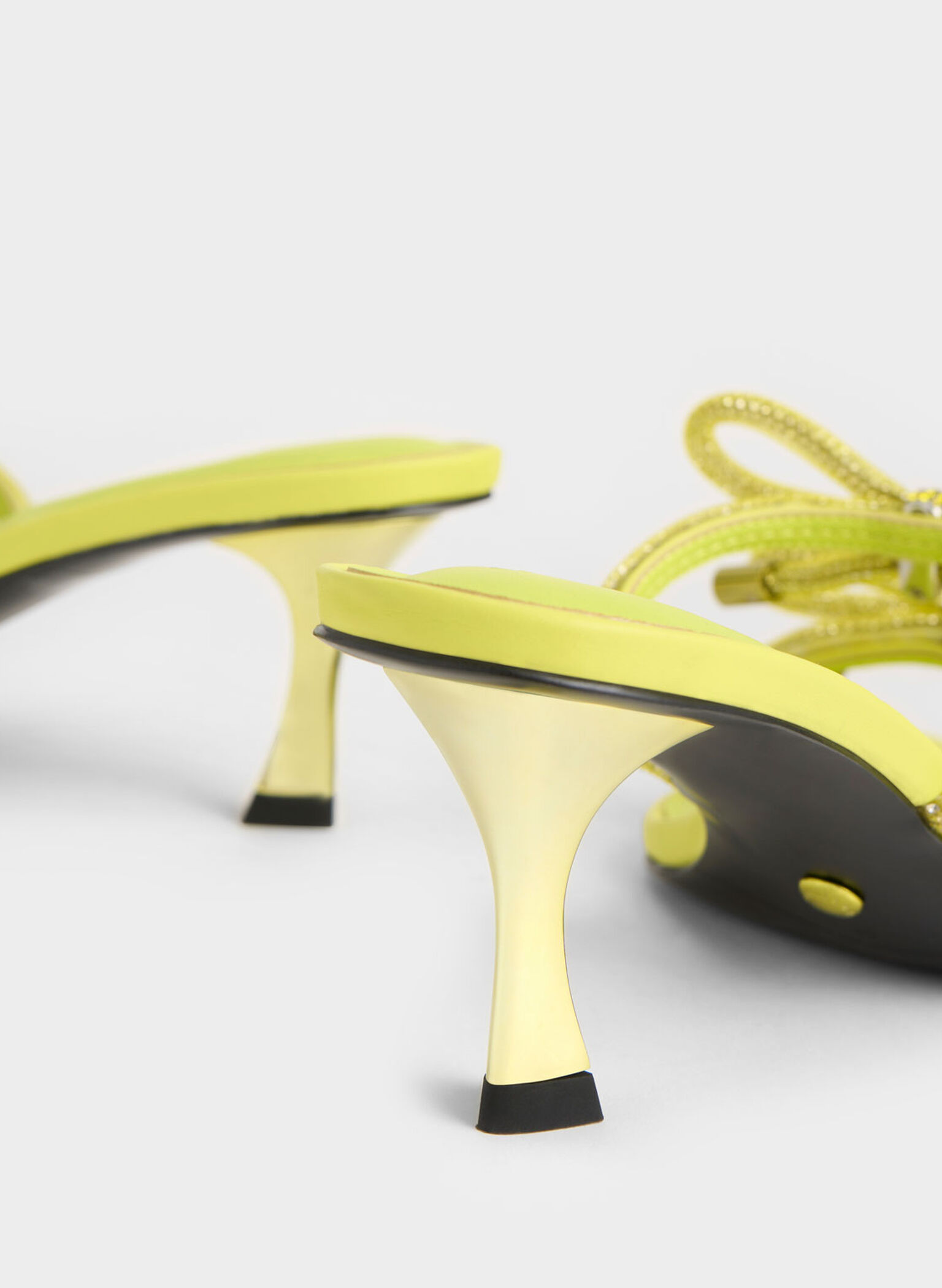 Gem-Embellished Bow-Tie Mules, Yellow, hi-res