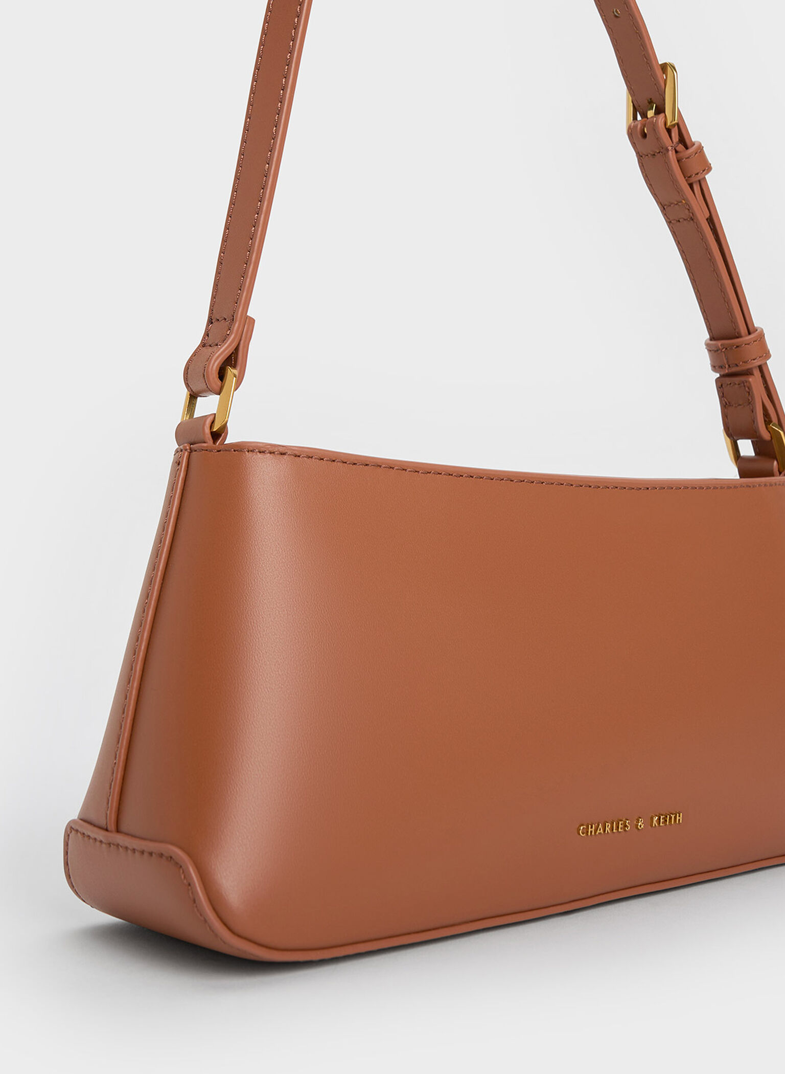 Gabine Leather Trapeze Shoulder Bag, Cognac, hi-res