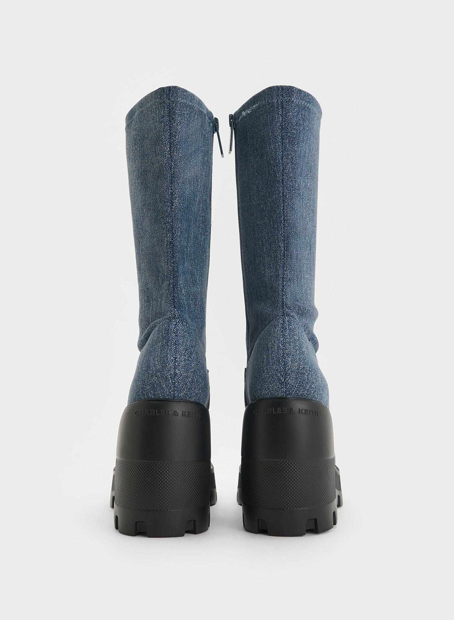 Denim Side-Zip Platform Calf Boots, Denim Blue, hi-res