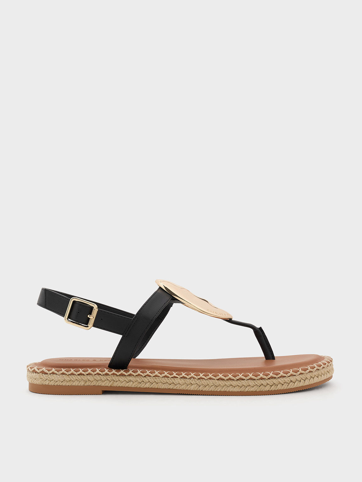 Metallic Oval Espadrille Sandals Black