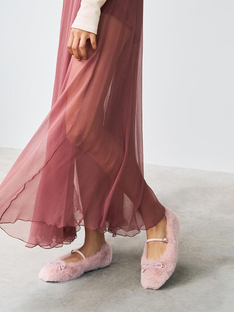 Bow Crystal-Embellished Furry Mary Janes, Pink, hi-res