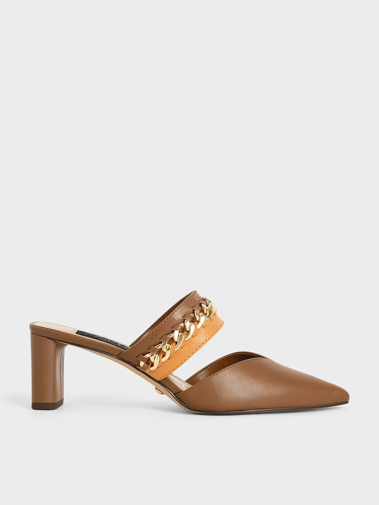Leather Chain-Link Mules, Multi, hi-res