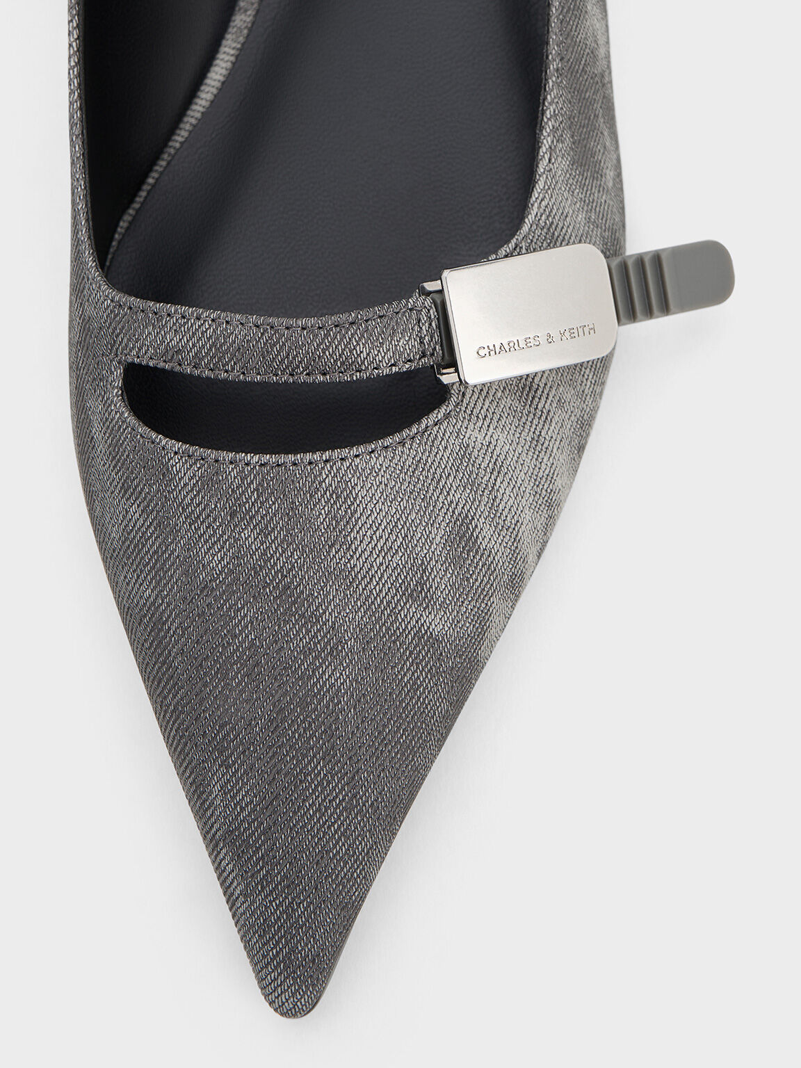 Dark Grey Robbie Denim Effect Pointed Toe Ballet Flats CHARLES KEITH UK