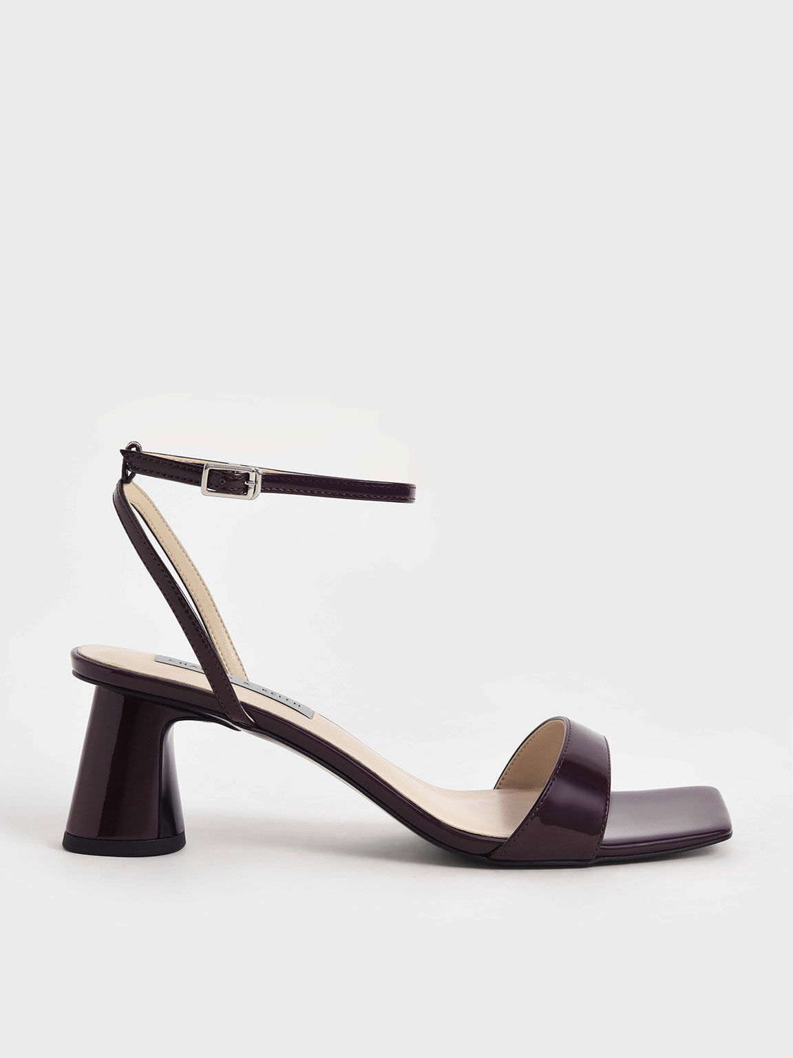Patent Ankle-Strap Cylindrical Heel Sandals, Maroon, hi-res