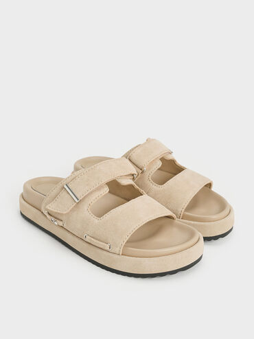 Kori Suede Slide Sandals, Beige, hi-res