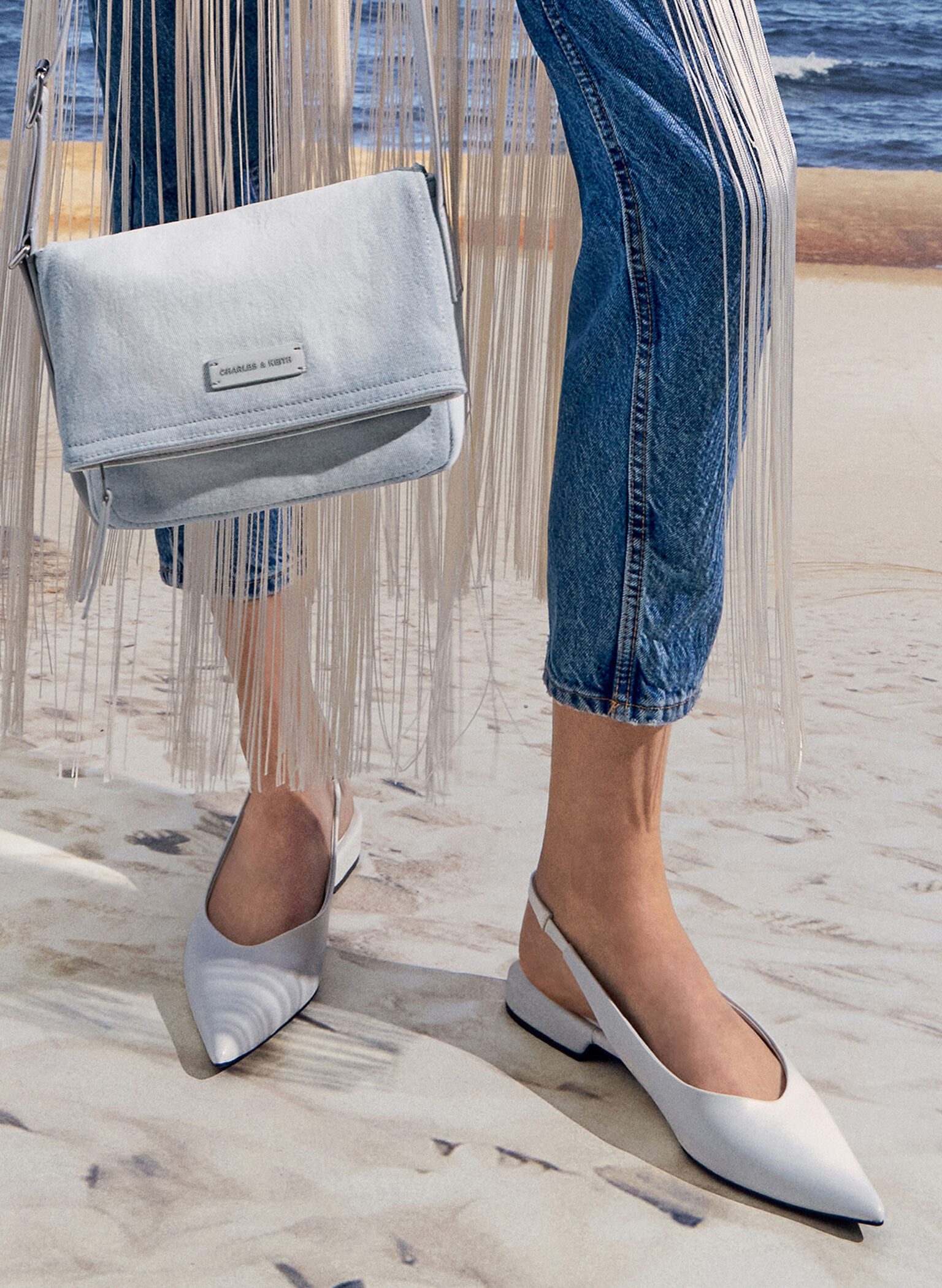 Ivette Denim Front Flap Crossbody Bag, Light Washed Denim, hi-res