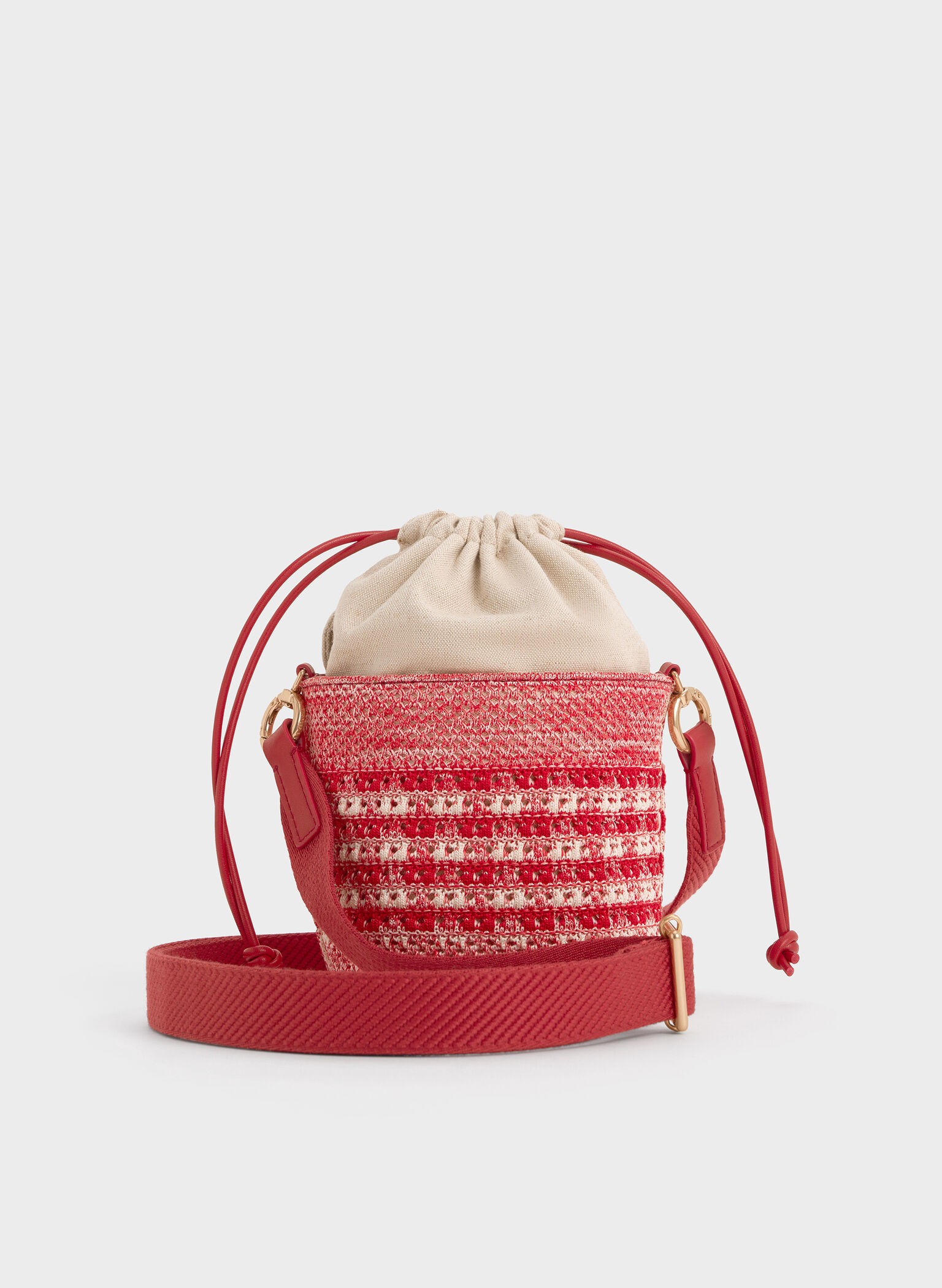 Girls' Ida Knitted Gingham Bucket Bag, Gingham Red, hi-res