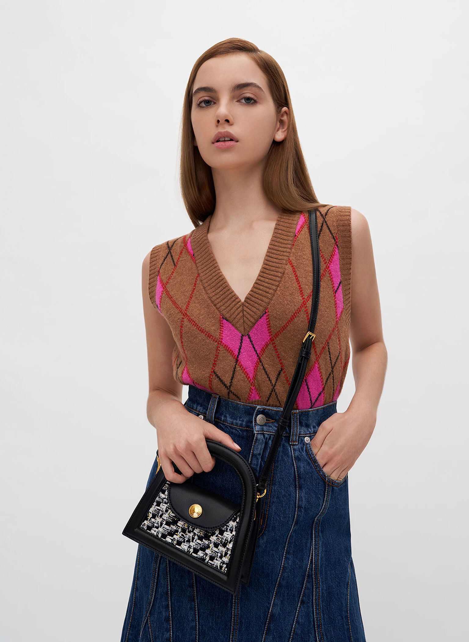 Este Tweed Trapeze Bag, Black, hi-res