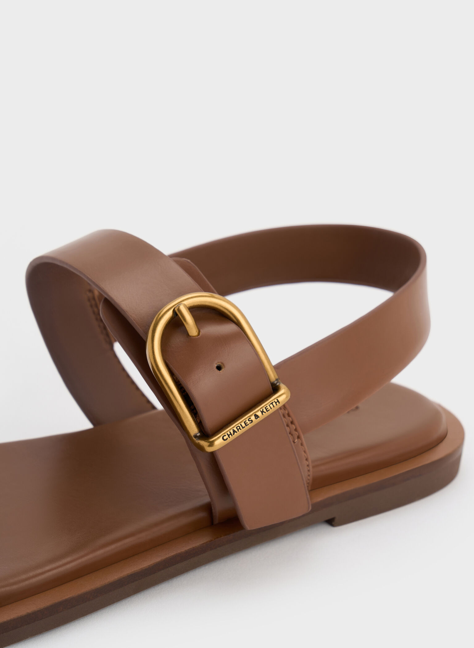 Double Buckle-Strap Slingback Sandals, Brown, hi-res