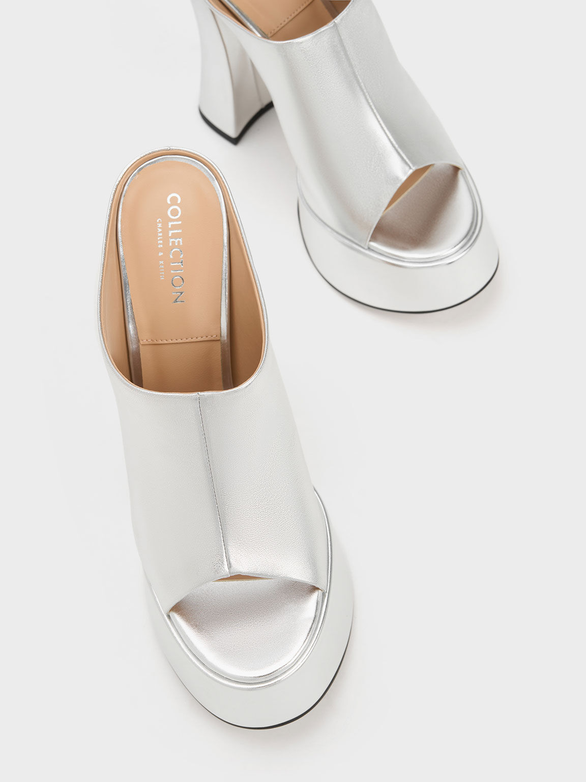 Delphine Leather Metallic Platform Mules Silver