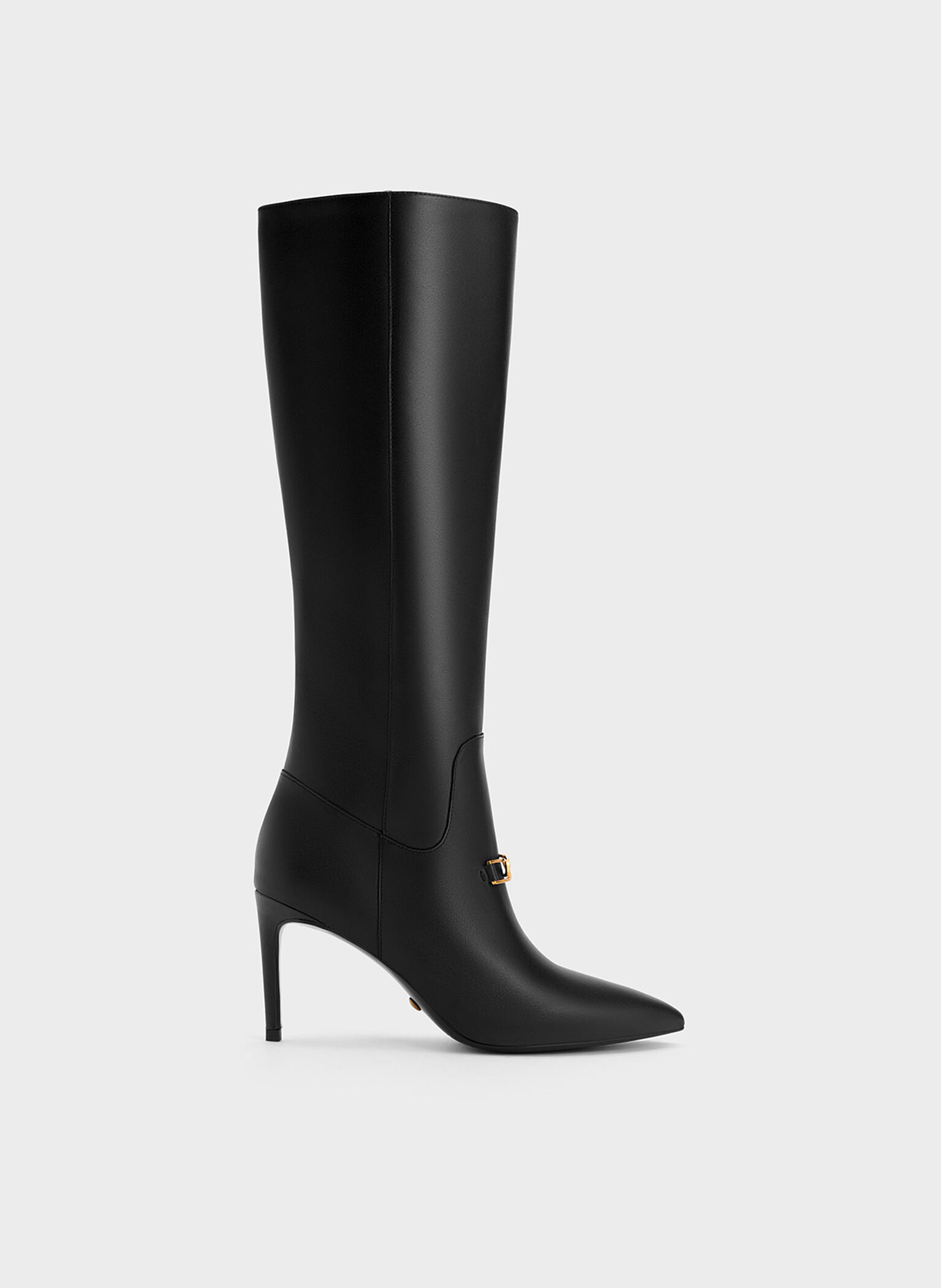 Gabine Leather Heeled Knee-High Boots, Black, hi-res