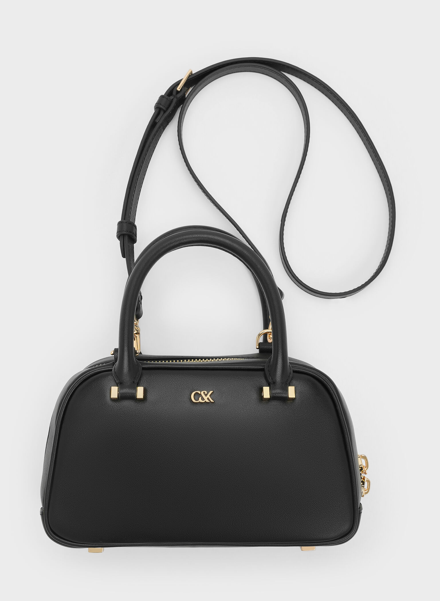 Leather Bowling Bag, Black, hi-res