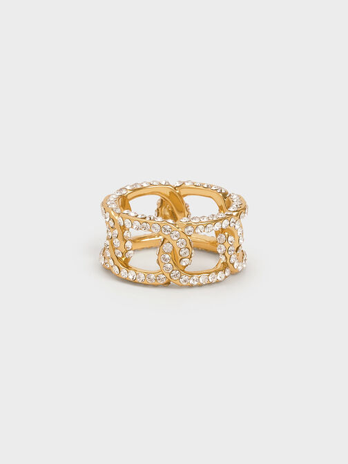 Gabine Swarovski Crystal Chain-Link Ring, Gold, hi-res