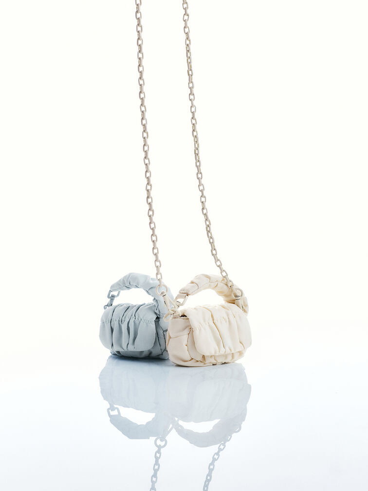 Klio Nylon Ruched Micro Bag Charm, Cream, hi-res