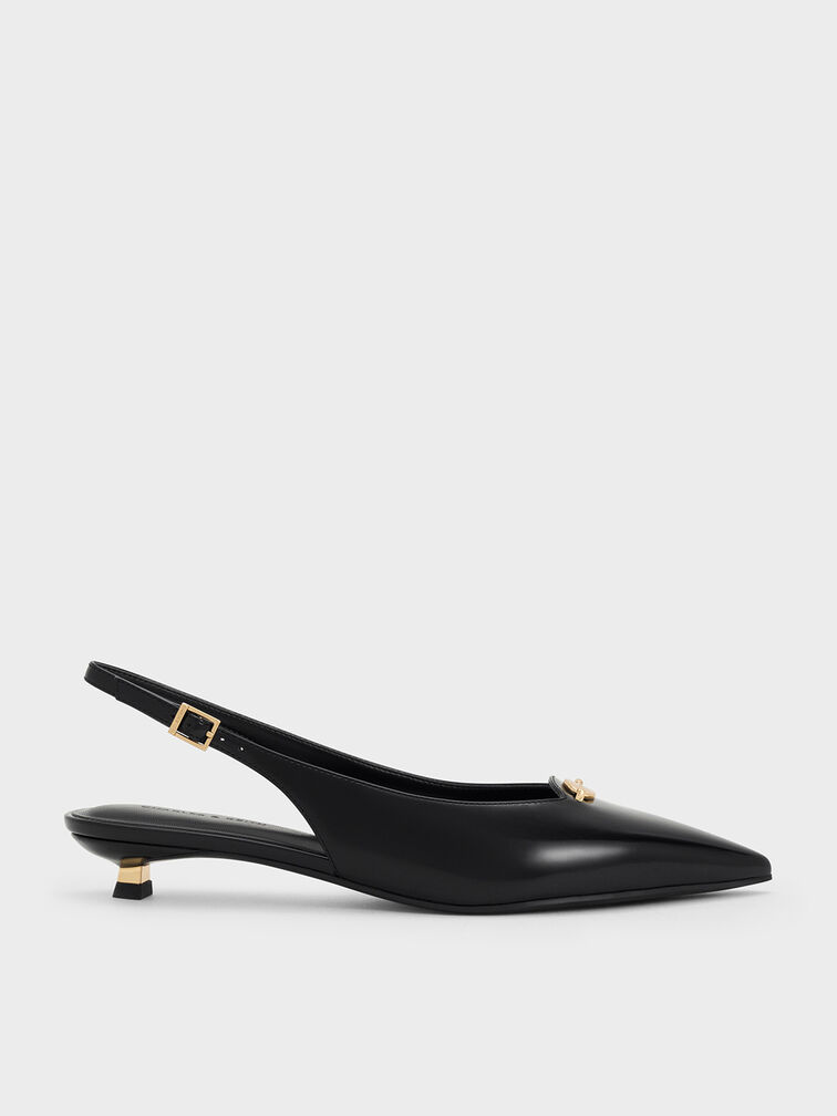 Metallic-Accent Kitten-Heel Slingback Pumps, Black Box, hi-res