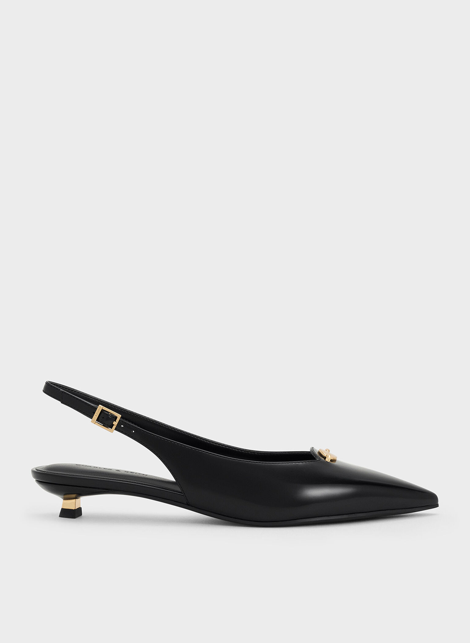 Metallic-Accent Kitten-Heel Slingback Pumps, Black Box, hi-res