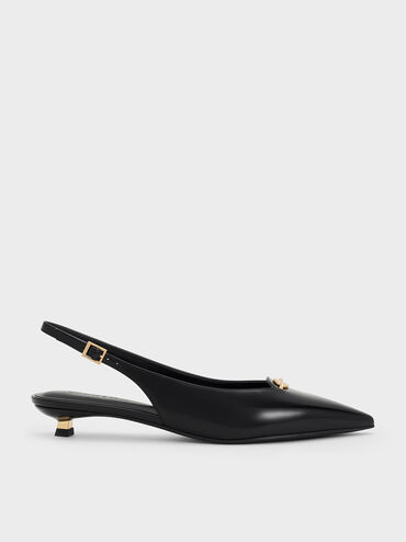 Metallic-Accent Kitten-Heel Slingback Pumps, Black Box, hi-res