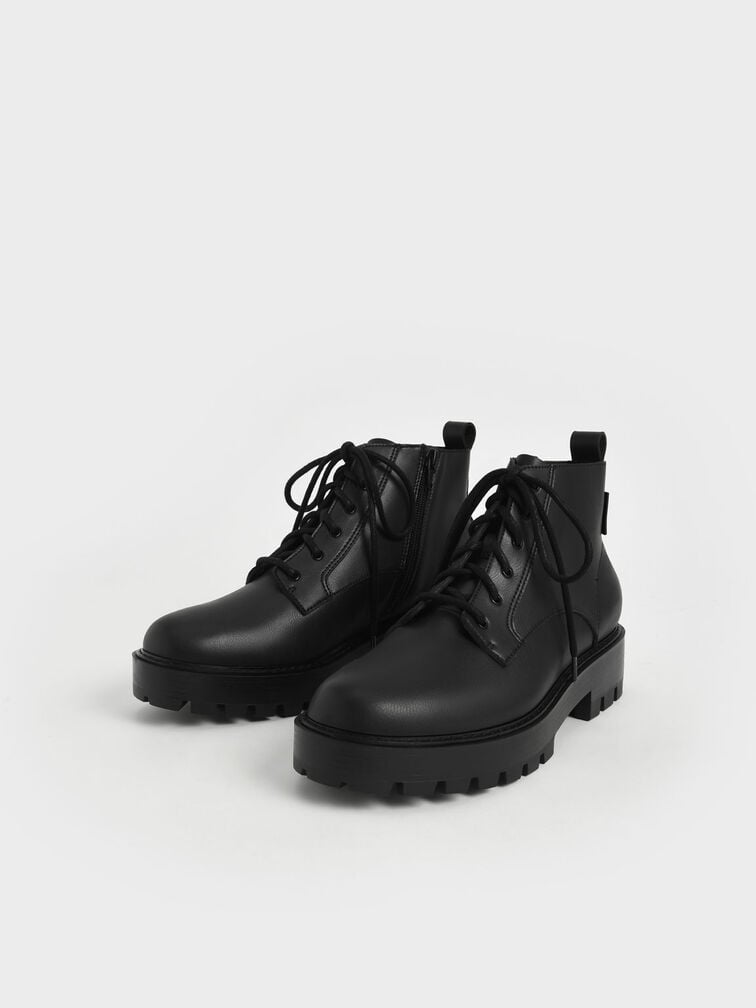 Commute Lace-Up Chunky Ankle Boots, Black, hi-res