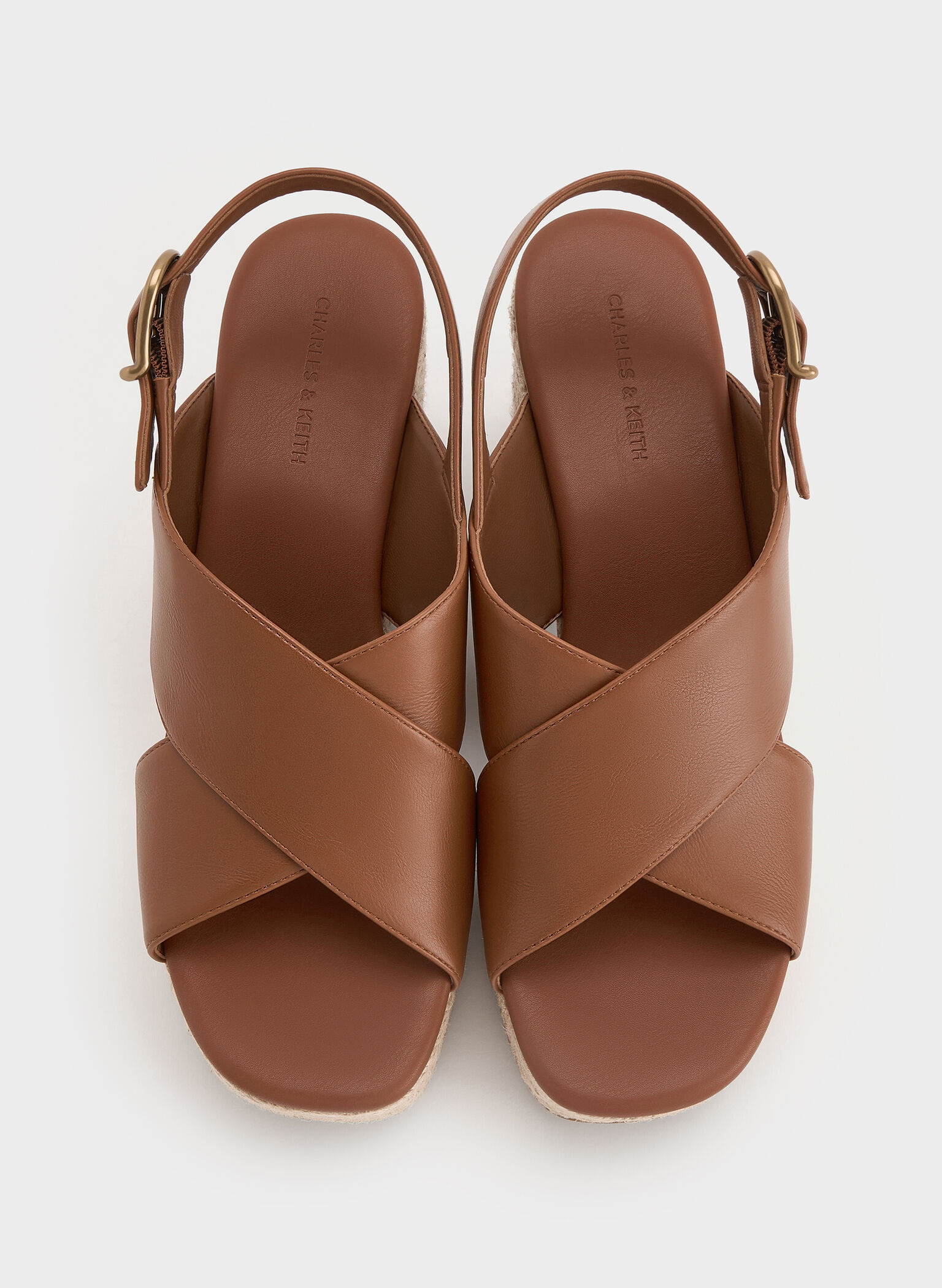 Crossover Espadrille Wedges, Brown, hi-res