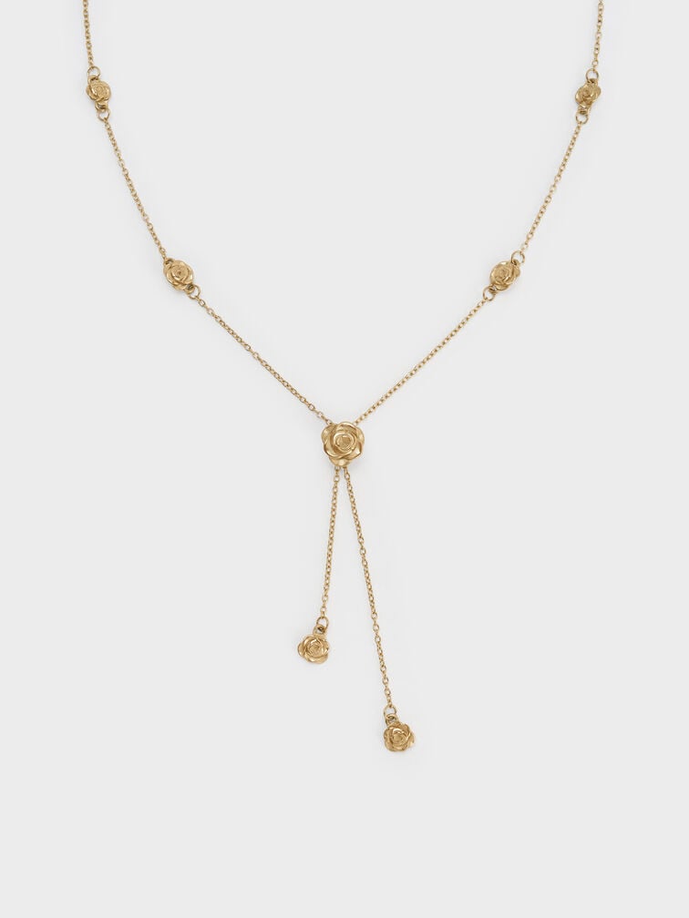 Rosalind Flower-Motif Necklace, Brush Gold, hi-res
