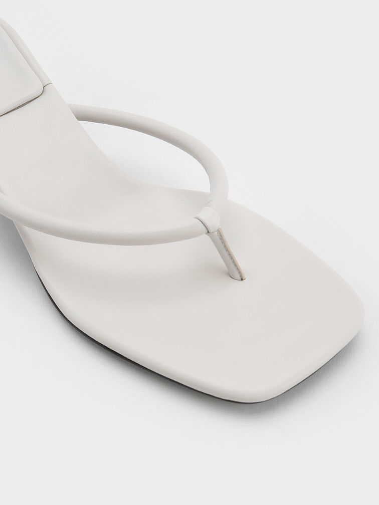 Square-Toe Kitten-Heel Thong Sandals, White, hi-res