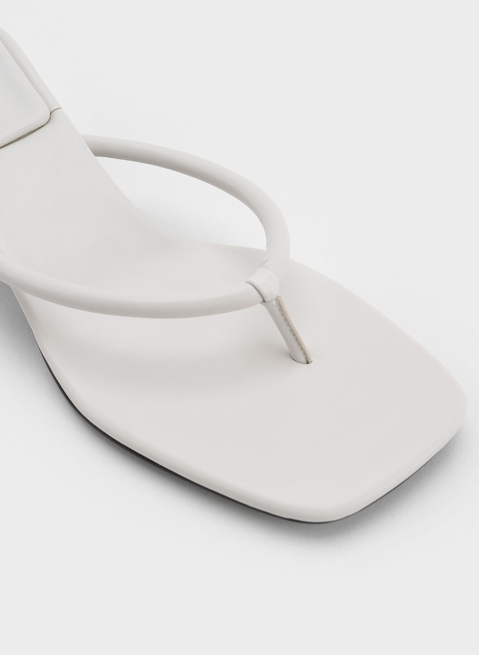 Square-Toe Kitten-Heel Thong Sandals, White, hi-res