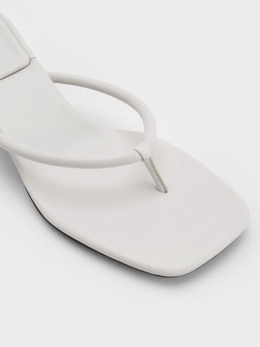 Square-Toe Kitten-Heel Thong Sandals, White, hi-res