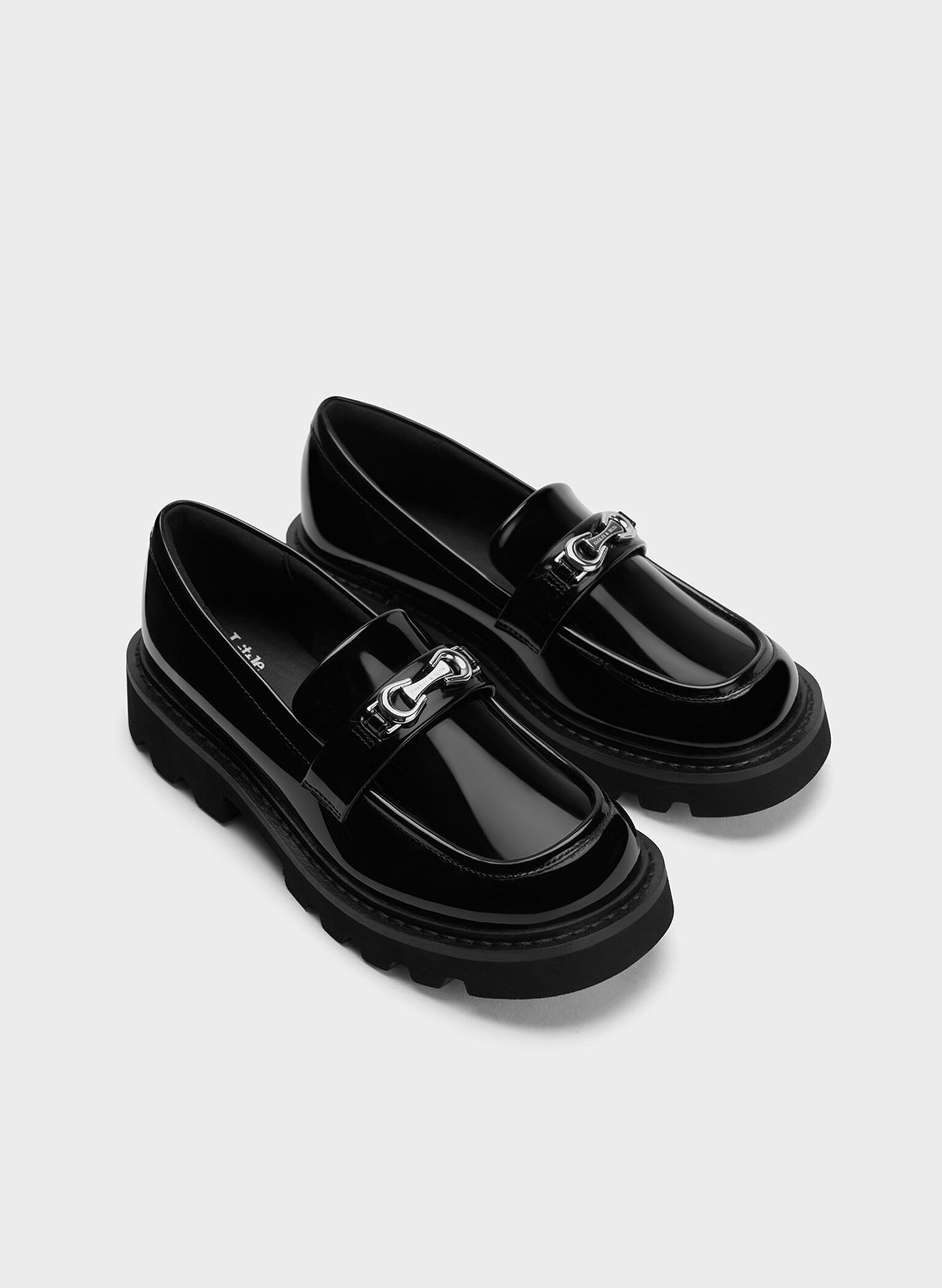 Girls' Metallic Accent Chunky Loafers, Black Box, hi-res
