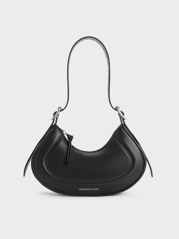 Petra Grommet-Strap Curved Shoulder Bag, Noir, hi-res