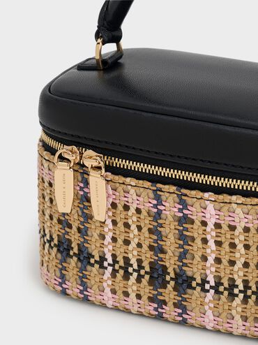 Arwen Tartan Top Handle Vanity Bag, Tartan Straw, hi-res
