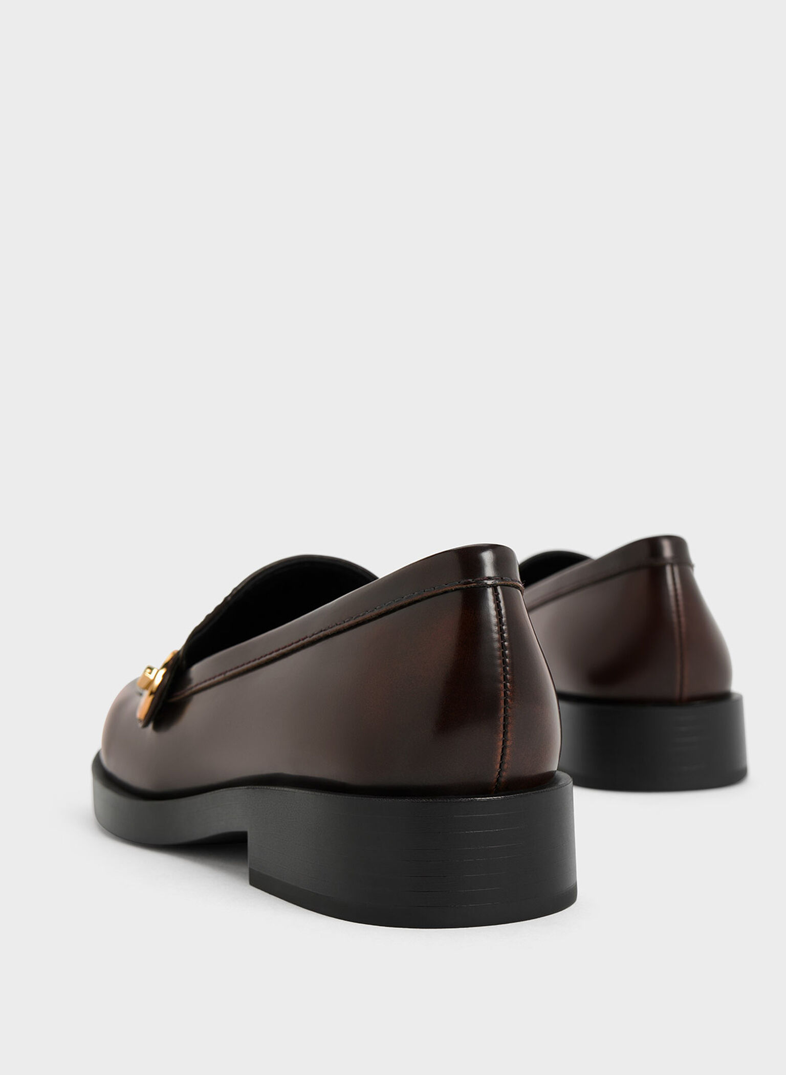 Hettie Metallic-Buckle Strap Loafers, Brown, hi-res