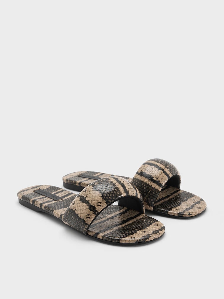 Snake-Print Slide Sandals, Animal Print Natural, hi-res