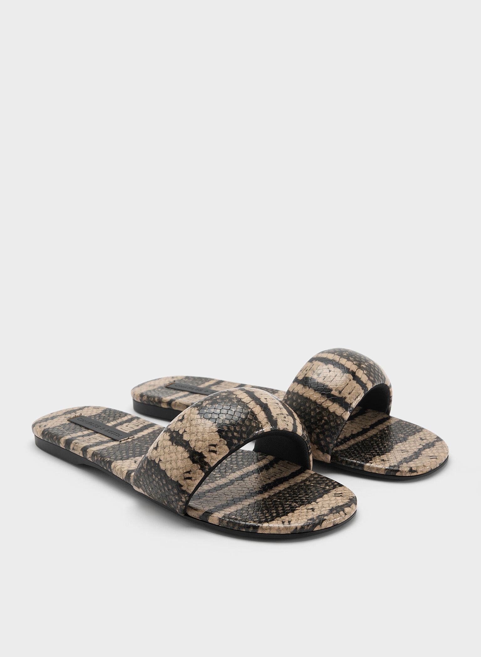 Snake-Print Slide Sandals, Animal Print Natural, hi-res