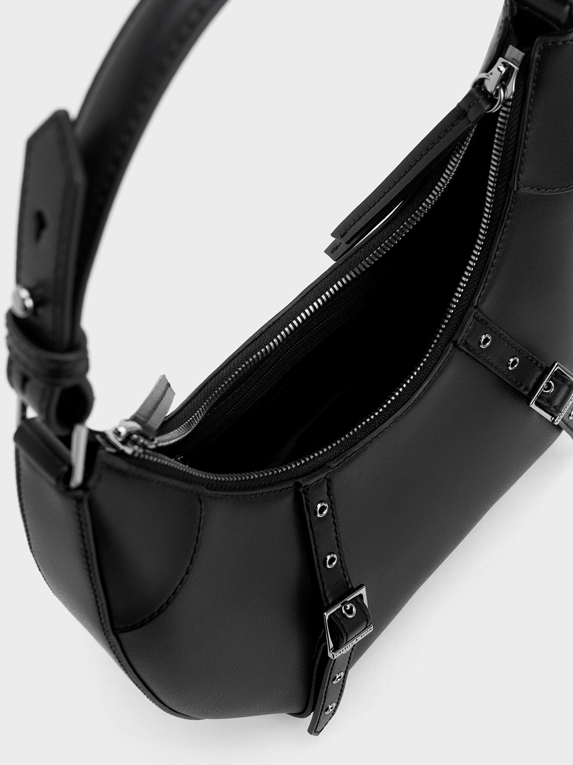 Noir Grommet Crescent Hobo Bag CHARLES KEITH UK