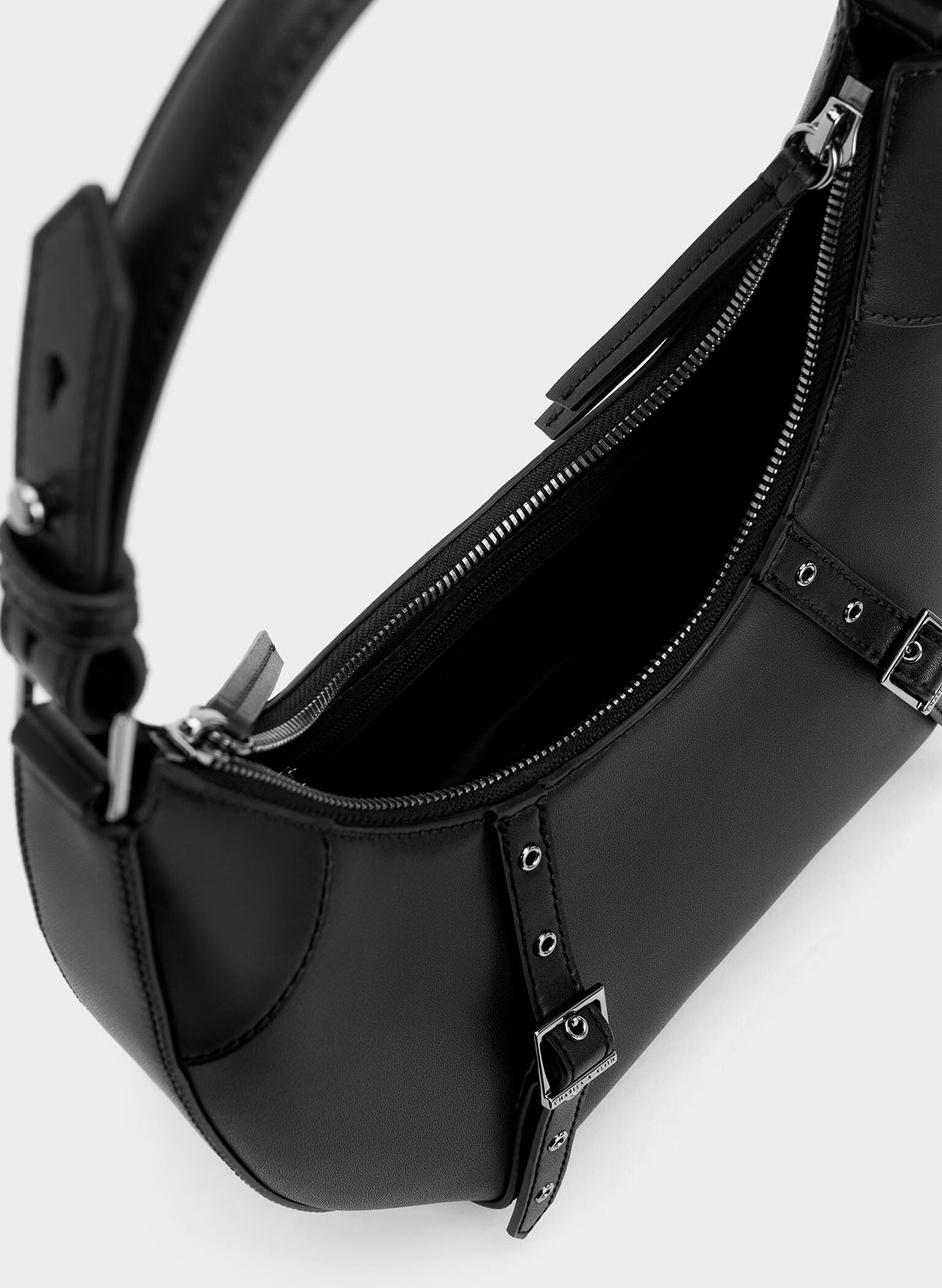 Grommet Crescent Hobo Bag, Noir, hi-res